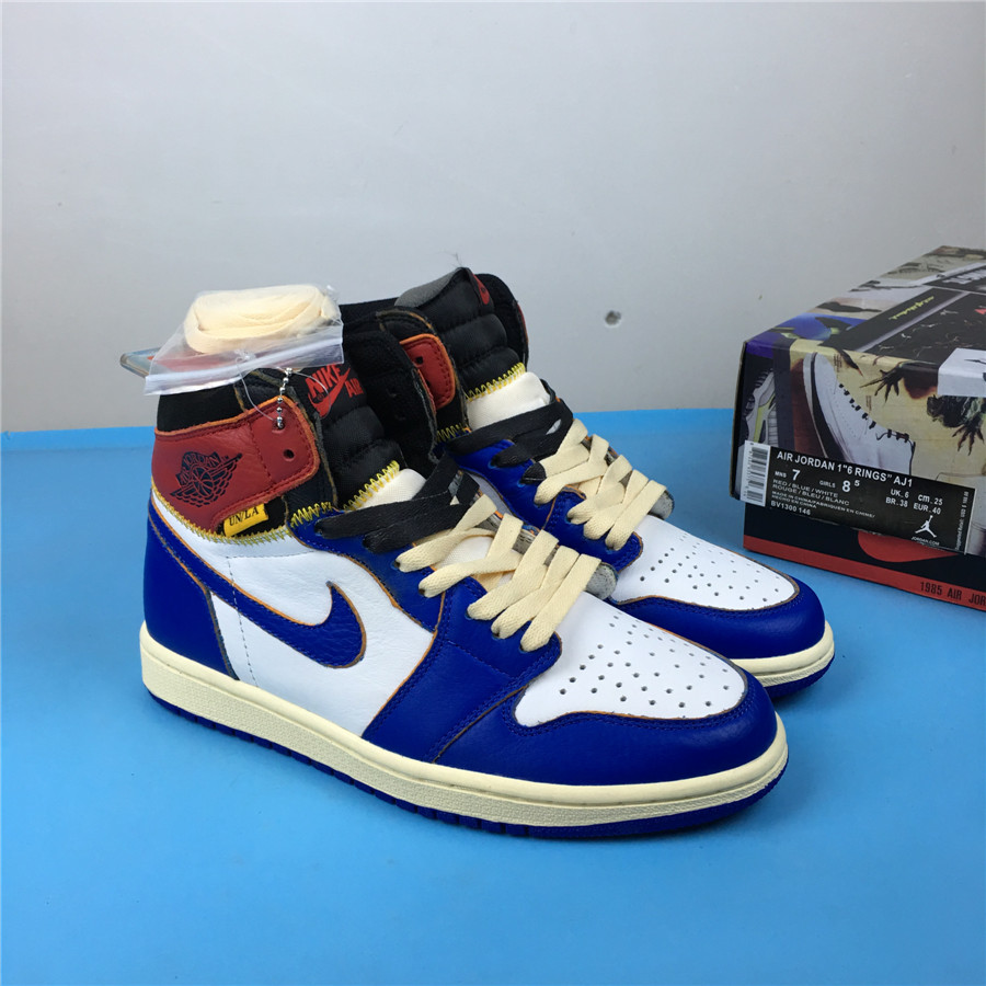 Union x Air Jordan 1 Retro High OG NRG White Blue Black Red Shoes - Click Image to Close